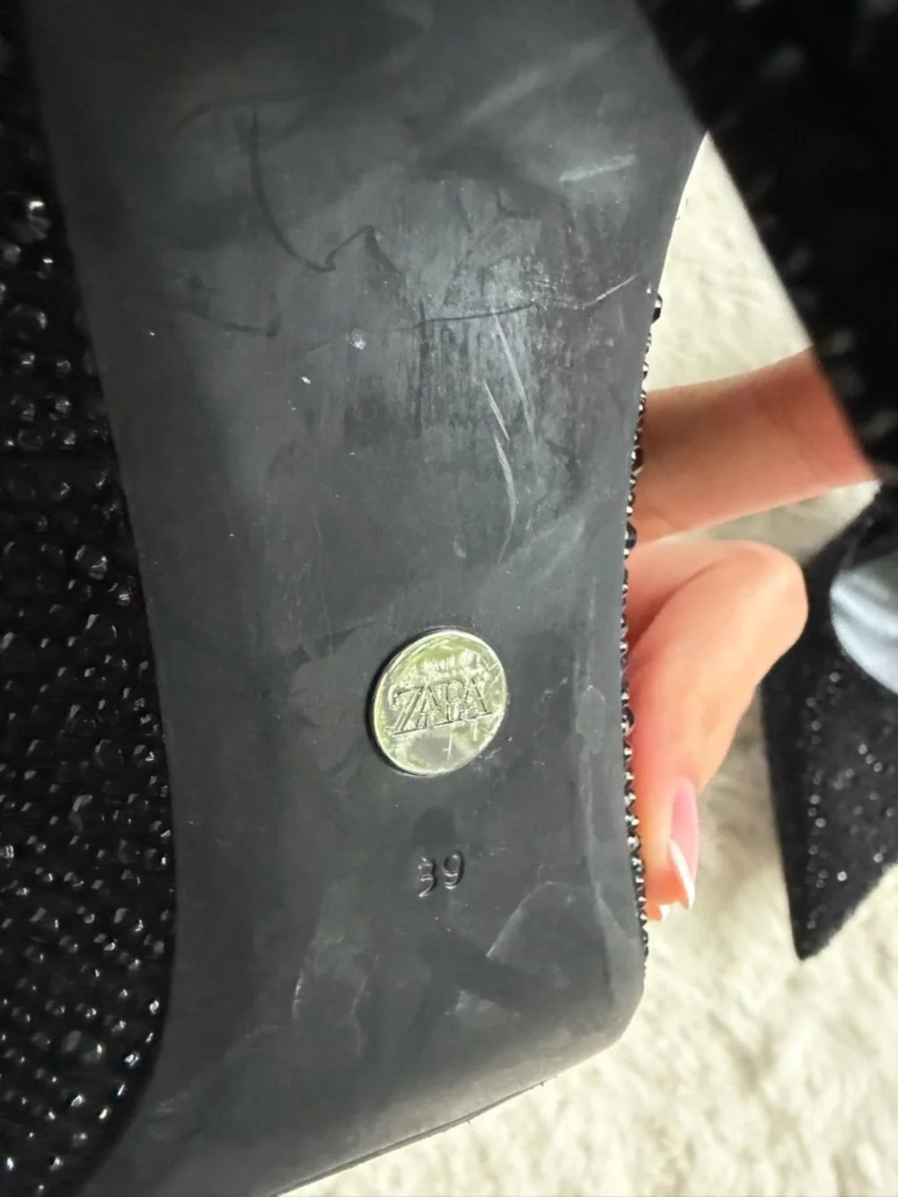 ZARA Black Crystal-Embellished Pointed Toe Heels